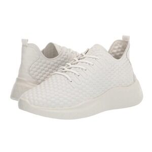Ecco Therapy White Shoe White Leather Honeycomb Lace-Up Sneaker 6-6.5 Athleisure